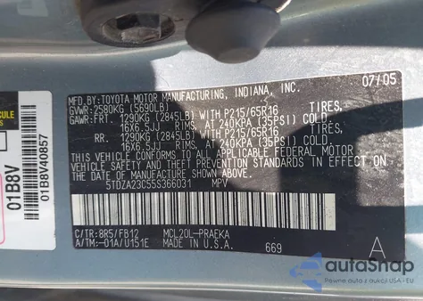 2005 Toyota Sienna Ce/Le from USA, damaged, VIN 5TDZA23C55S366031